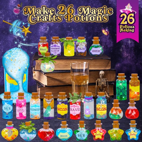 CARTELL Kit de potions magiques féeriques pour enfants, 26 bouteilles de potions magiques mixtes améliorées, kit d'artisanat de potions mystères, décorations de Noël, cadeaux d'anniversaire pour filles et garçons âgés de 6, 7, 8, 9, 10 ans et plus