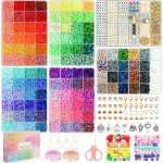 Sistenia Kit de fabrication de bracelets en perles d'argile, 20 000 pièces, 120 couleurs, 6 boîtes de perles en polymère, perles Heishi et kit de bijoux avec pendentifs, breloques, cordes élastiques, cadeau artisanal pour enfants et adultes