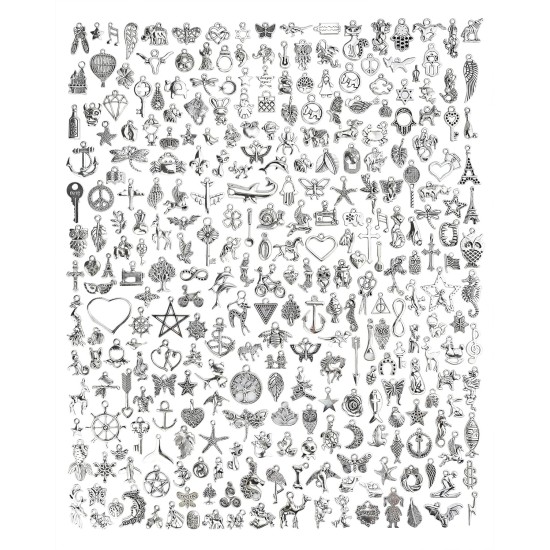 JIALEEY 300 PCS Gros Lots en Vrac Fabrication de Bijoux Charms Mixtes Lisse Tibétain Alliage d'Argent Charms Pendentifs DIY pour Bracelet Collier Fabrication de Bijoux et Artisanat