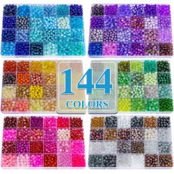 XSEINO Kit de fabrication de bracelets en perles de verre de 6 mm, environ 7 200 pièces, 144 perles de verre de cristal de couleurs assorties pour la fabrication de bracelets, de bijoux et de bricolage, cadeaux d'amitié, à offrir aux amis, à la famille