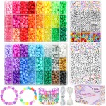 Gionlion Kit de 4200 perles de poney pour la fabrication de bracelets, 48 ​​couleurs, kit de bracelets de perles Kandi, 2500 bonbons arc-en-ciel, 1700 perles de lettre d'amitié avec cordes élastiques de 20 mètres pour la fabrication de bijoux